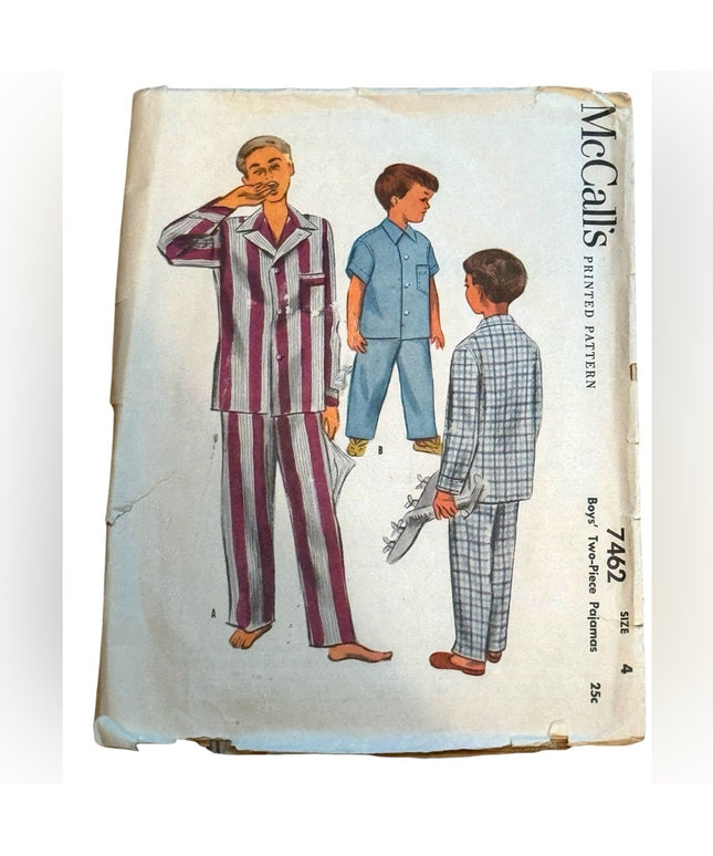 Mccalls #7462 SZ4 C1948 Vintage Kids Pajamas