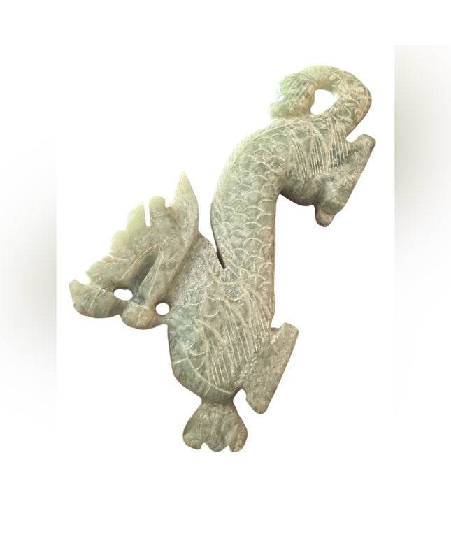 Antique Intricately Carved Jade Dragon Statue