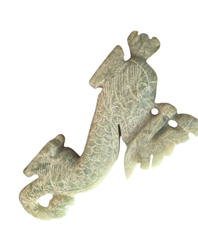 Antique Intricately Carved Jade Dragon Statue