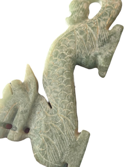 Antique Intricately Carved Jade Dragon Statue