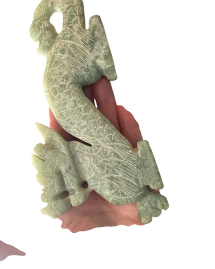 Antique Intricately Carved Jade Dragon Statue