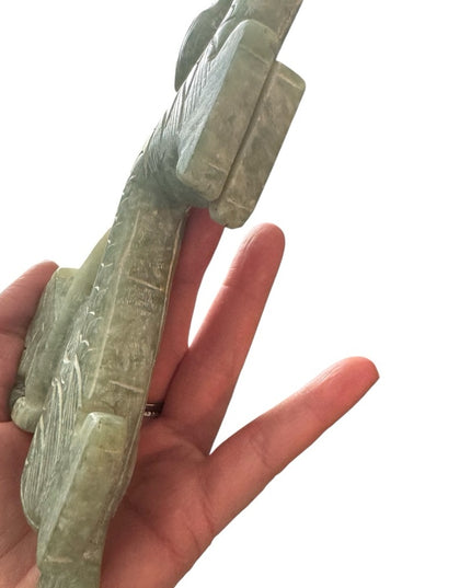 Antique Intricately Carved Jade Dragon Statue