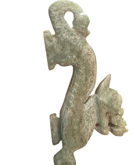 Antique Intricately Carved Jade Dragon Statue