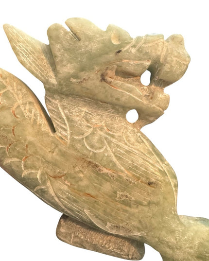 Antique Intricately Carved Jade Dragon Statue