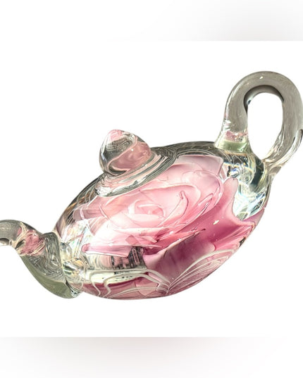 Pink Glass Rose Teapot Paperweight Edinburgh Gallery Heirloom Collection