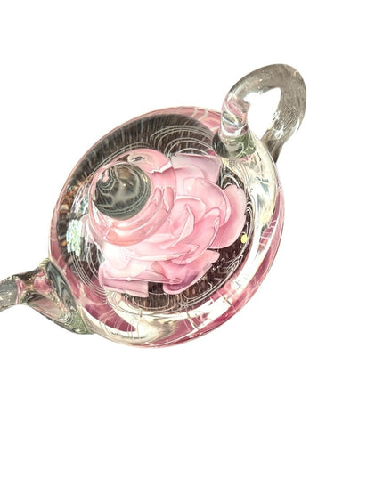 Pink Glass Rose Teapot Paperweight Edinburgh Gallery Heirloom Collection