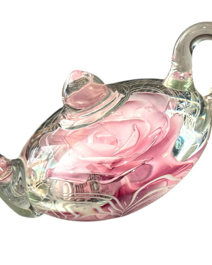 Pink Glass Rose Teapot Paperweight Edinburgh Gallery Heirloom Collection