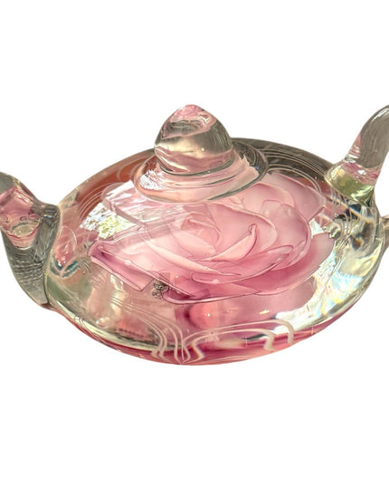 Pink Glass Rose Teapot Paperweight Edinburgh Gallery Heirloom Collection