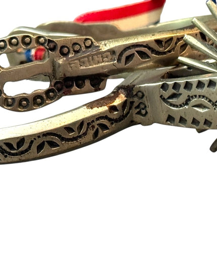 Rare Metal Spurs Ribbon Large Vintage CATRON Chilean Huasos Cowboy Spurs