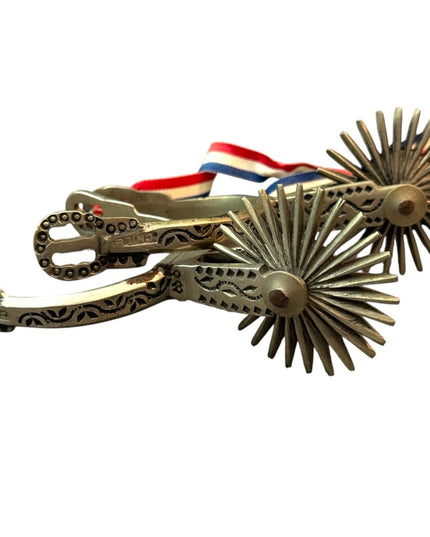 Rare Metal Spurs Ribbon Large Vintage CATRON Chilean Huasos Cowboy Spurs