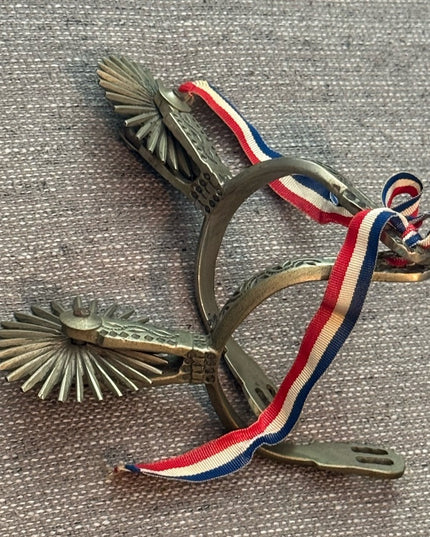 Rare Metal Spurs Ribbon Large Vintage CATRON Chilean Huasos Cowboy Spurs