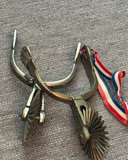Rare Metal Spurs Ribbon Large Vintage CATRON Chilean Huasos Cowboy Spurs