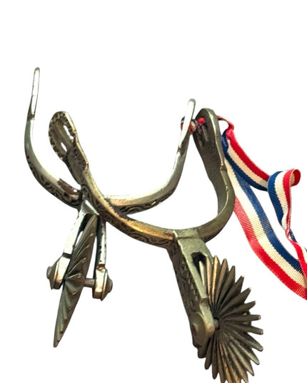 Rare Metal Spurs Ribbon Large Vintage CATRON Chilean Huasos Cowboy Spurs