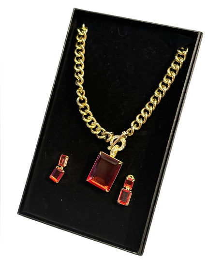 Heidi Daus HOT ROCKS Necklace & Earrings NIB Red Elegant Gold Pave Jewelry NEW