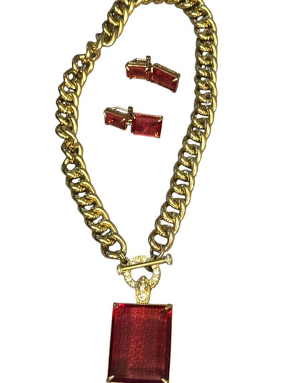 Heidi Daus HOT ROCKS Necklace & Earrings NIB Red Elegant Gold Pave Jewelry NEW