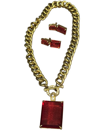 Heidi Daus HOT ROCKS Necklace & Earrings NIB Red Elegant Gold Pave Jewelry NEW