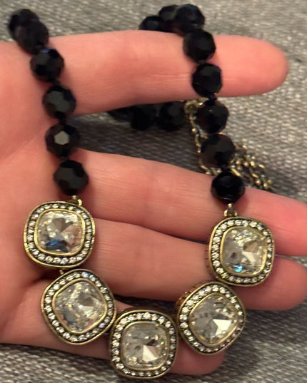 HEIDI DAUS "Captivating Cushion" Crystal Beaded Drop Necklace Clear Color NIB