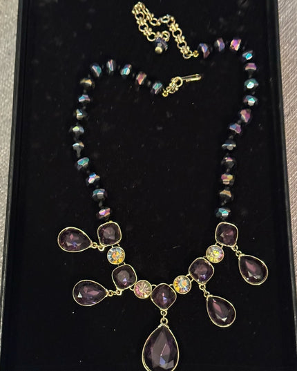 Heidi Daus Purple and Gold Statement Crystal Necklace  Emmy Worthy