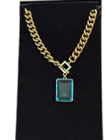 Elegant HEIDI DAUS HOT ROCKS BLUE Crystal Gold Pave Runway Pendant Necklace