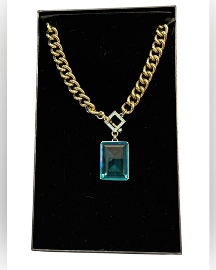 Elegant HEIDI DAUS HOT ROCKS BLUE Crystal Gold Pave Runway Pendant Necklace