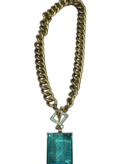 Elegant HEIDI DAUS HOT ROCKS BLUE Crystal Gold Pave Runway Pendant Necklace