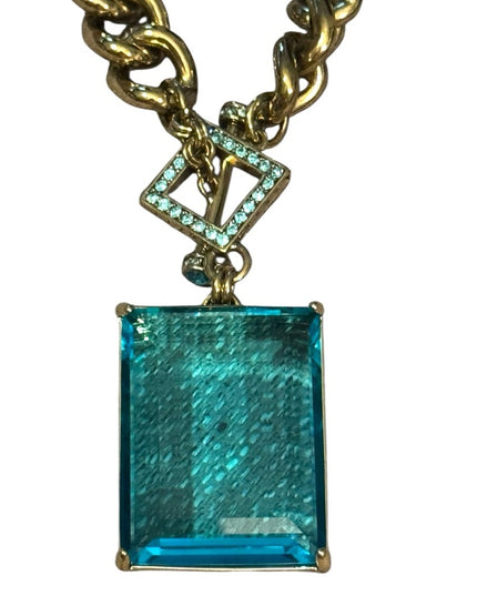 Elegant HEIDI DAUS HOT ROCKS BLUE Crystal Gold Pave Runway Pendant Necklace