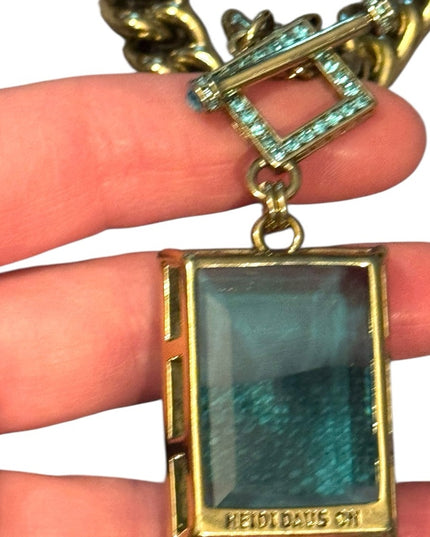 Elegant HEIDI DAUS HOT ROCKS BLUE Crystal Gold Pave Runway Pendant Necklace