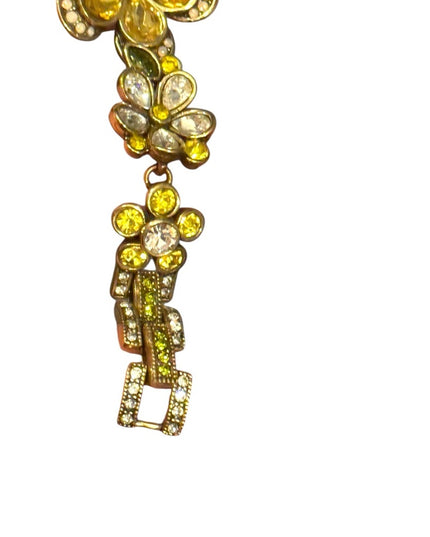 Heidi Daus 3 Flower Floral Gold and Yellow Bracelet Crystal Pave