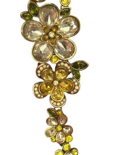 Heidi Daus 3 Flower Floral Gold and Yellow Bracelet Crystal Pave