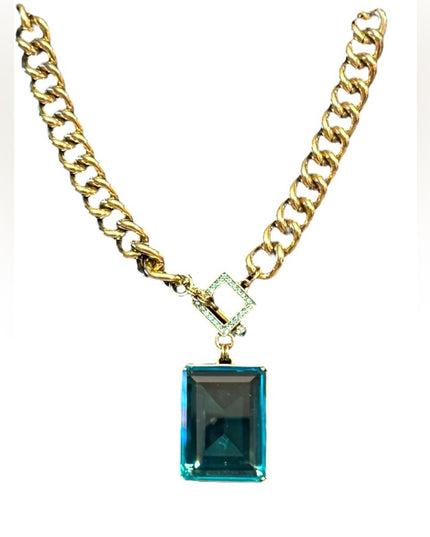 Elegant HEIDI DAUS HOT ROCKS BLUE Crystal Gold Pave Runway Pendant Necklace