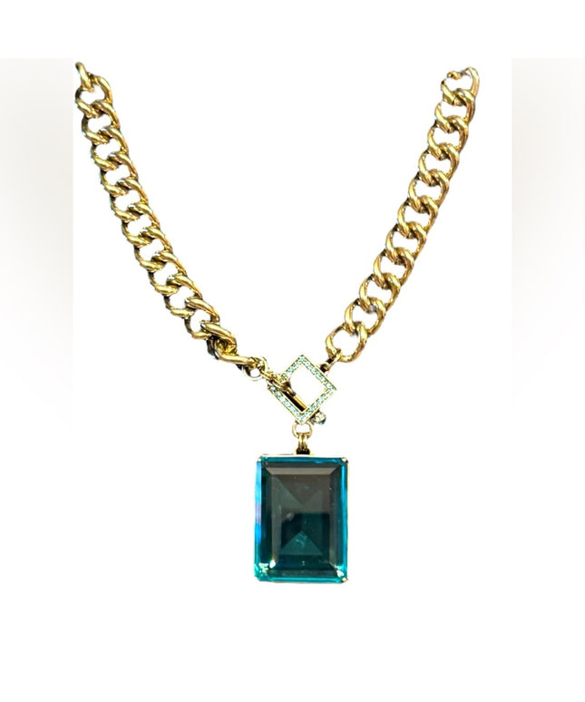 Elegant HEIDI DAUS HOT ROCKS BLUE Crystal Gold Pave Runway Pendant Necklace