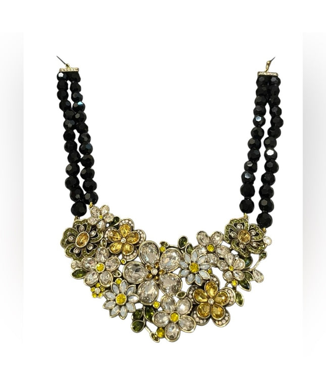 HEIDI DAUS "FLOWER SHOW" 2-STRAND BEADED CRYSTAL DROP 15-3/4" NECKLACE- NEW