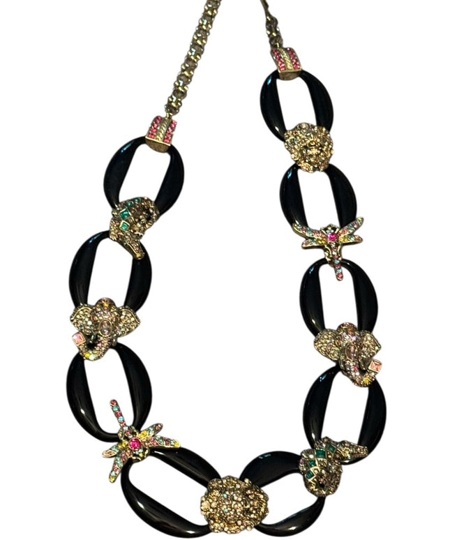 RARE Black Bakelite Styled Gold Pave Critter Necklace Crystal Accents Heidi Daus