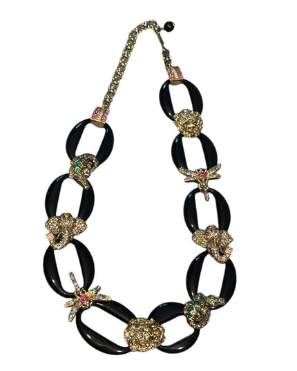 RARE Black Bakelite Styled Gold Pave Critter Necklace Crystal Accents Heidi Daus