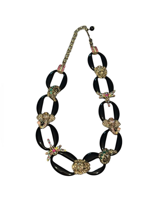 RARE Black Bakelite Styled Gold Pave Critter Necklace Crystal Accents Heidi Daus