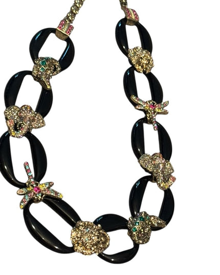 RARE Black Bakelite Styled Gold Pave Critter Necklace Crystal Accents Heidi Daus