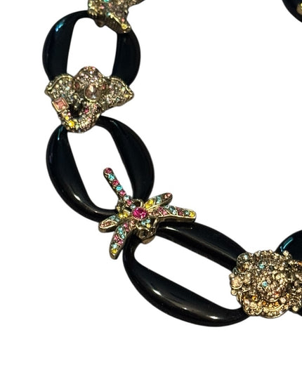 RARE Black Bakelite Styled Gold Pave Critter Necklace Crystal Accents Heidi Daus