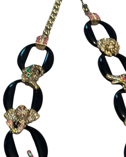 RARE Black Bakelite Styled Gold Pave Critter Necklace Crystal Accents Heidi Daus