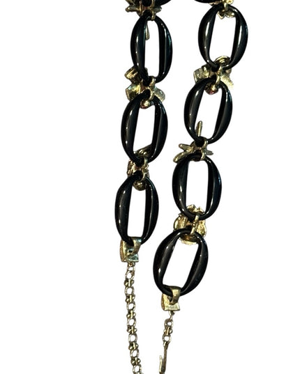 RARE Black Bakelite Styled Gold Pave Critter Necklace Crystal Accents Heidi Daus