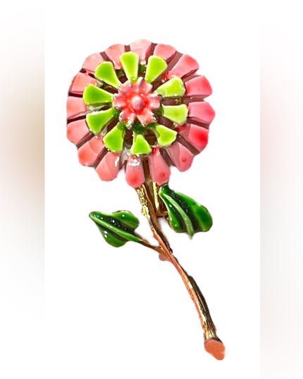 Vintage metal enamel flower brooch
