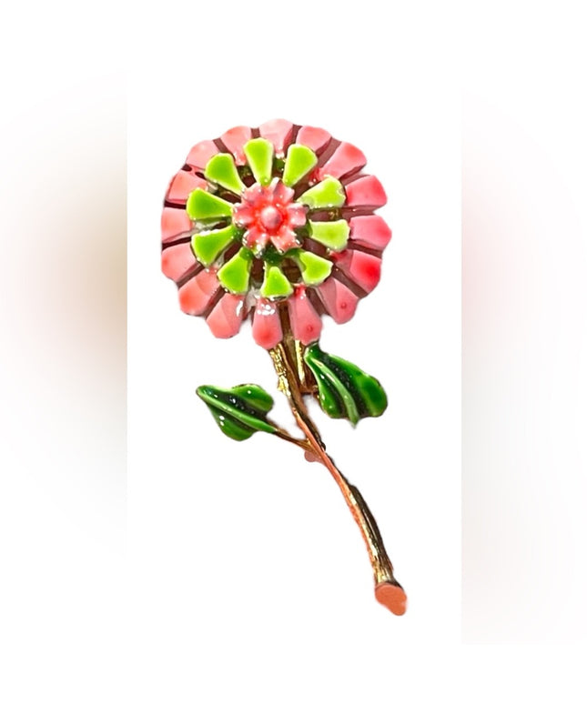 Vintage metal enamel flower brooch
