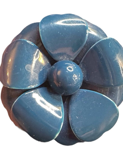 Vintage 1970s Blue metal Flower Brooch floral large