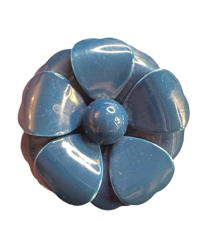 Vintage 1970s Blue metal Flower Brooch floral large
