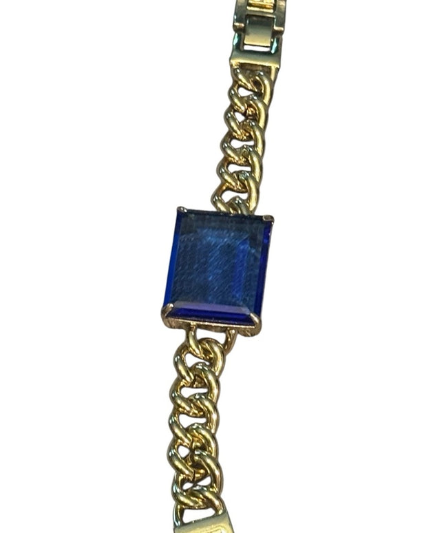 Elegant Heidi Daus Gold Bracelet Lg Blue Crystal HOT ROCKS