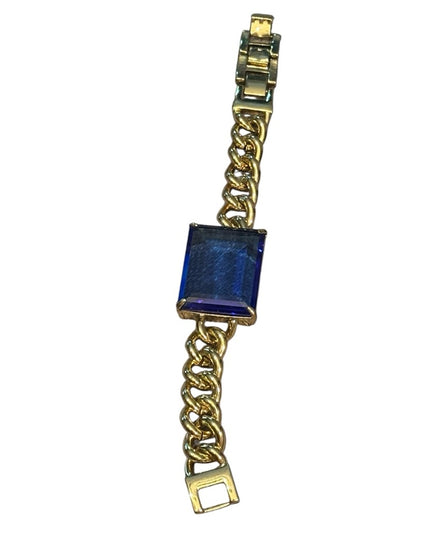 Elegant Heidi Daus Gold Bracelet Lg Blue Crystal HOT ROCKS