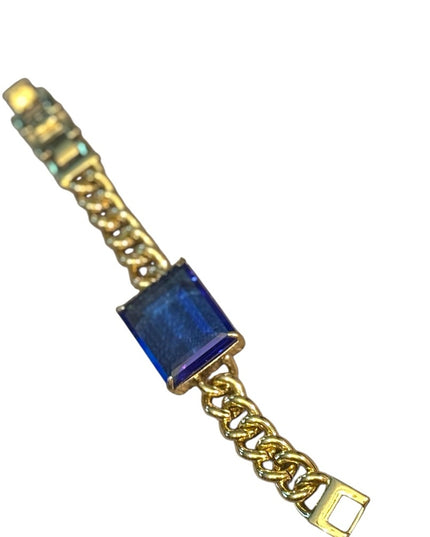Elegant Heidi Daus Gold Bracelet Lg Blue Crystal HOT ROCKS