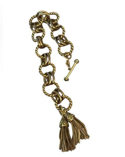 Elegant Heidi Daus Tassel Gold Chain Bracelet with Pave Crystals