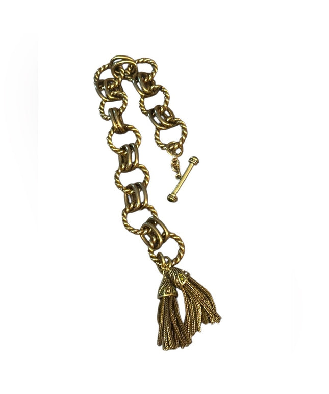 Elegant Heidi Daus Tassel Gold Chain Bracelet with Pave Crystals