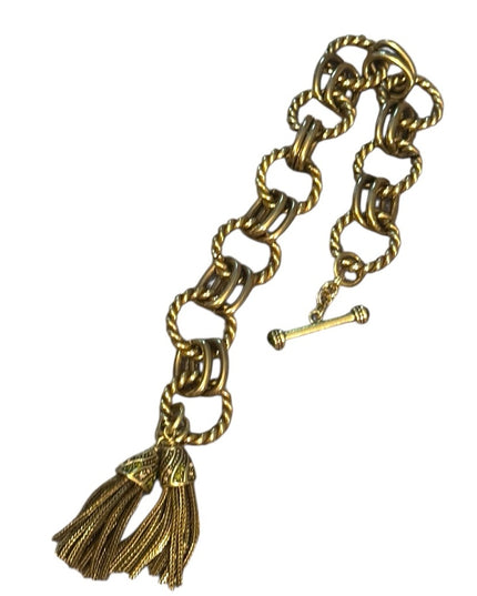 Elegant Heidi Daus Tassel Gold Chain Bracelet with Pave Crystals