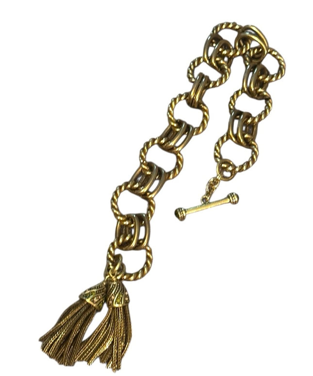 Elegant Heidi Daus Tassel Gold Chain Bracelet with Pave Crystals